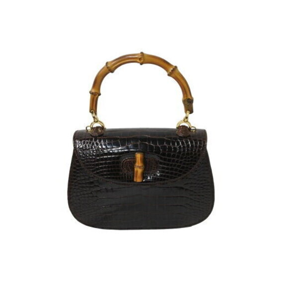 Gucci handbag shoulder bag brown crocodile bamboo leather - Picture 2 of 8
